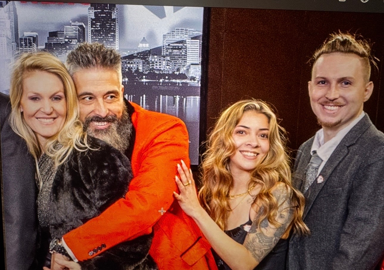 Stone with family at a formal event