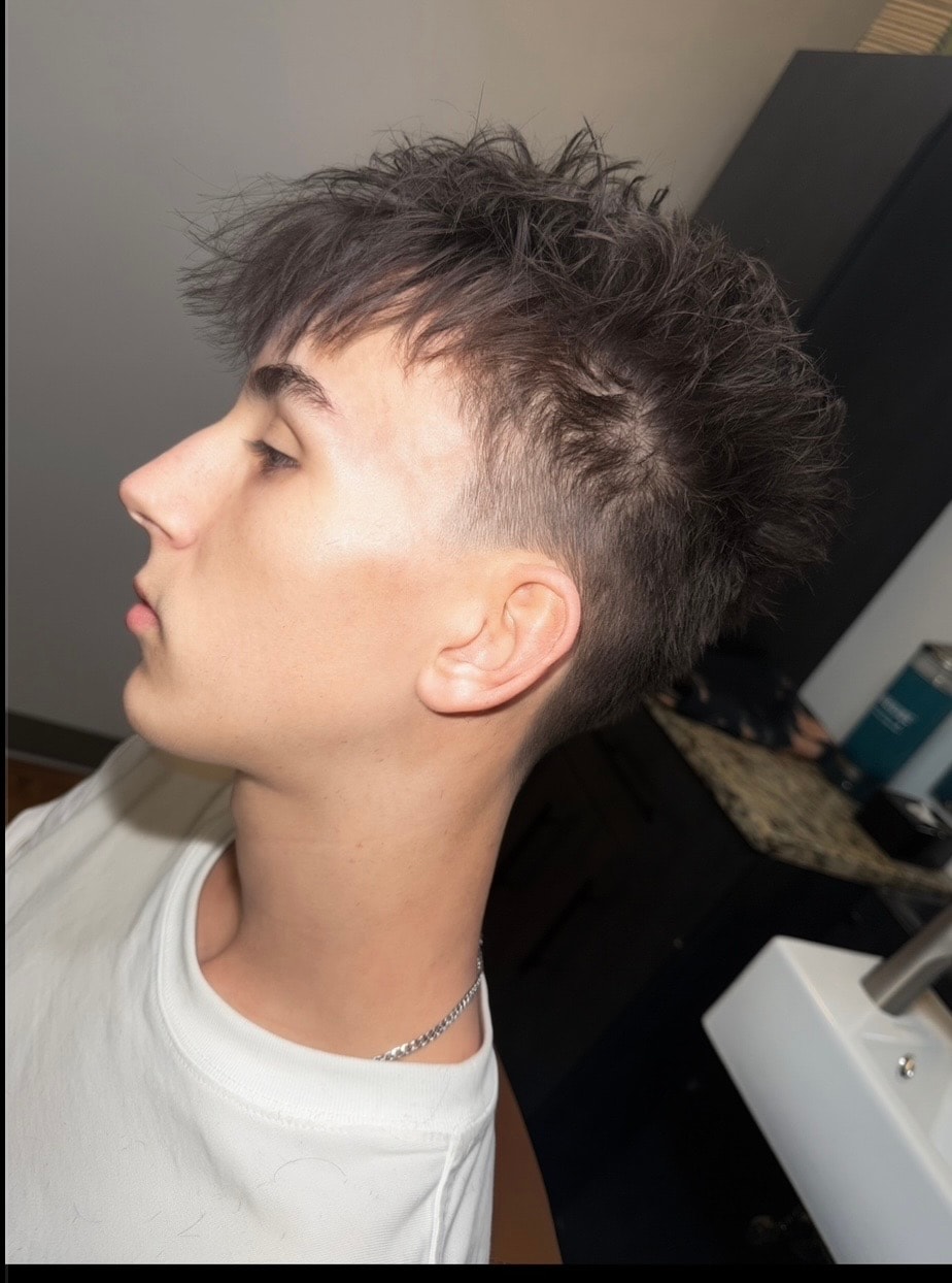 Shaggy textured cut with fade at Pat's Parlor