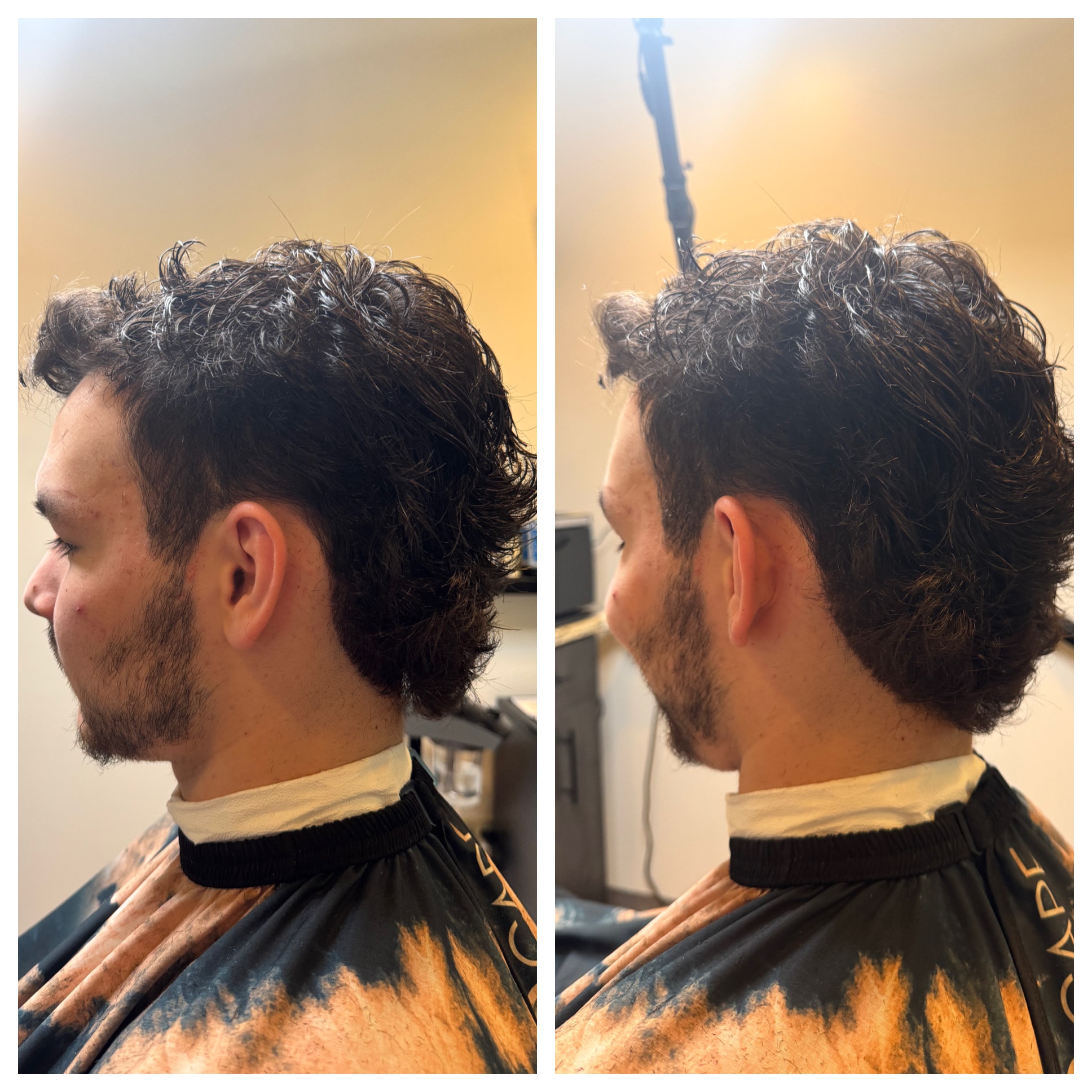 Before and after curly haircut at Pat's Parlor