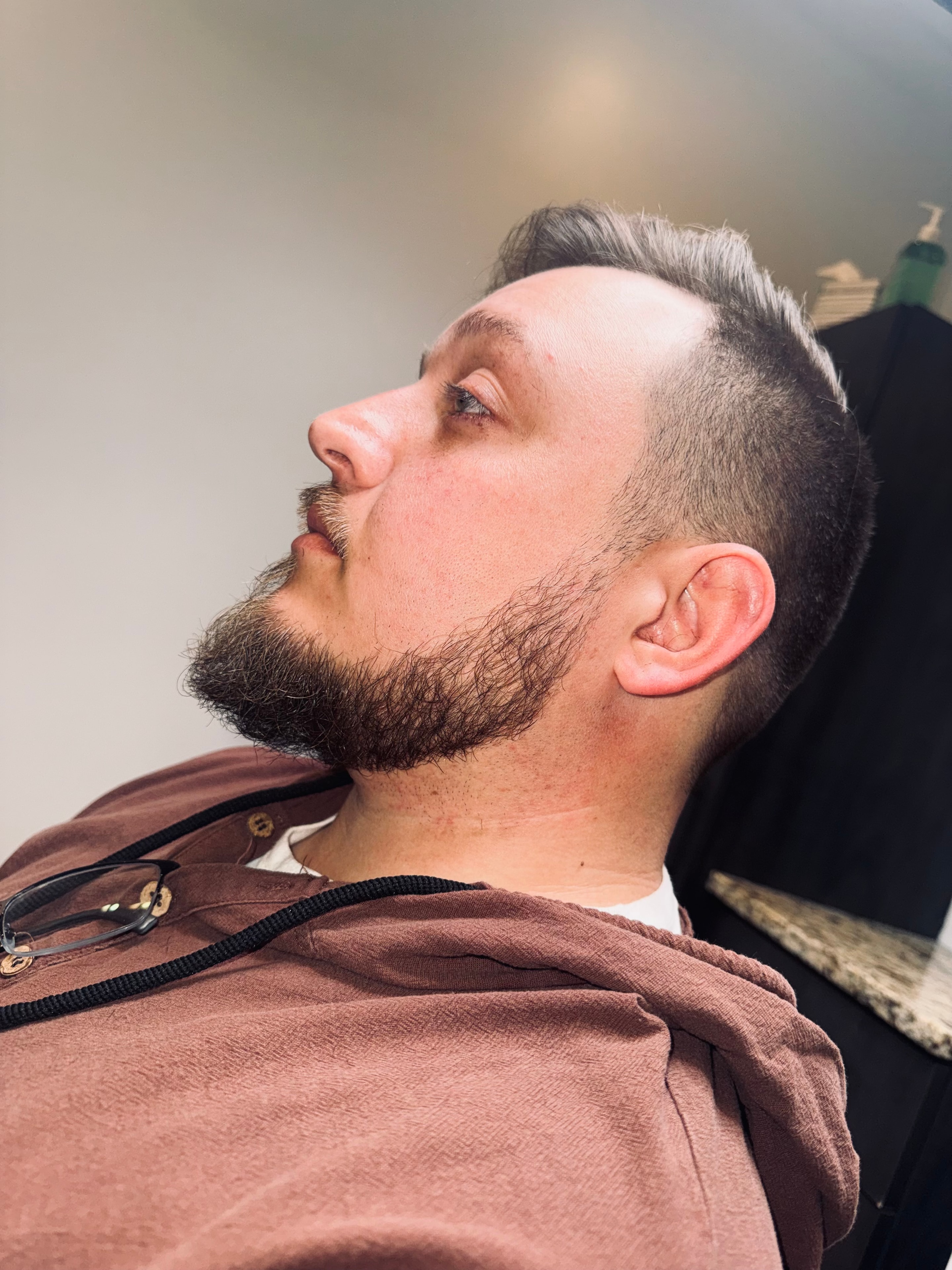 Sharp fade and beard trim at Pat's Parlor